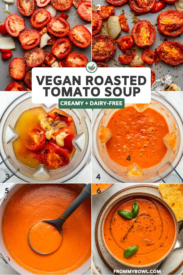 the steps to make vegan roasted tomato soup