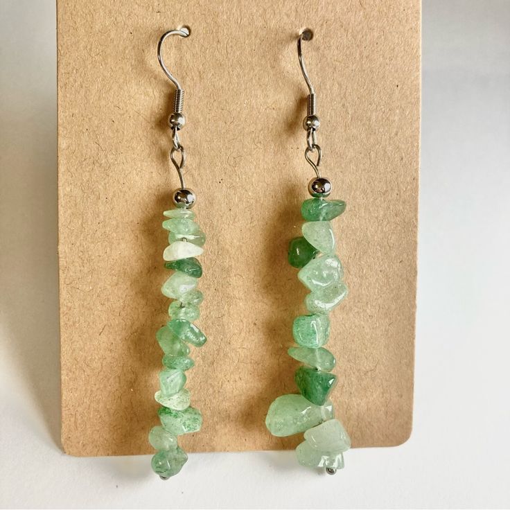 Green Aventurine Healing Crystal Stone Chip Dangle Earrings Brand New As Pictured! Stone Chip Earrings, Green Aventurine Dangle Earrings, Stone Bead Earrings, Rock Earrings, 2024 Jewelry, Vogue Jewelry, Brighton Earrings, Shoulder Duster Earrings, Shiny Earrings