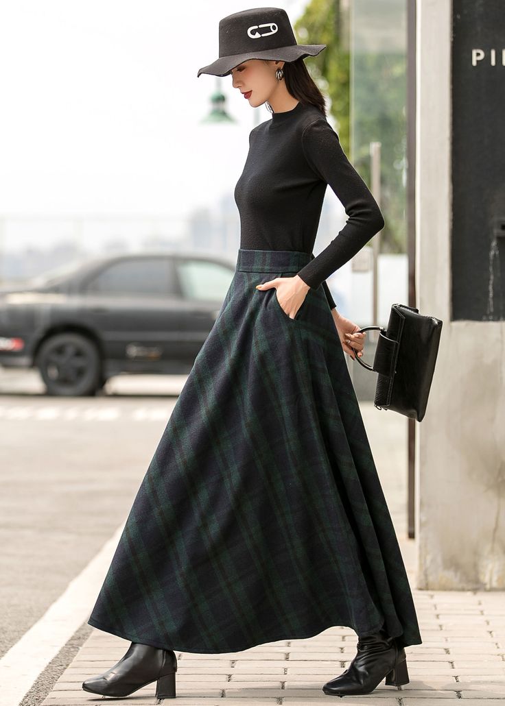 Long Wool Skirt, Wool Plaid Skirt, Rok Outfit, Winter Maxi, Chiffon White Dress, Plaid Wool Skirt, Plus Size Skirt, Winter Skirt Outfit, Skirt Plus Size