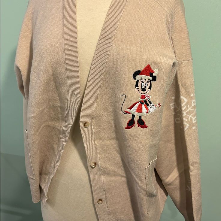 Disney Minnie Mouse Holiday Cardigan Size 2x Nwot Tag Removed But Never Worn; Only Tried On. Comes From Pet Free/ Smoke Free Home. Holiday Cardigan, Disney Sweaters, Minnie Mouse, Sweaters & Cardigans, Cardigans, Sweaters For Women, Pet, Cream, Disney