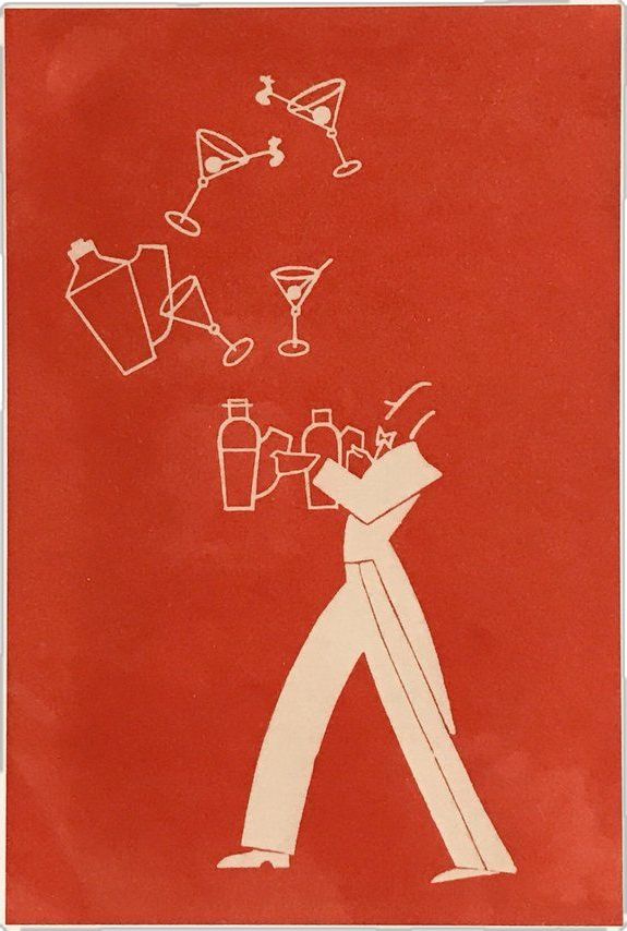 an image of a man holding a tray with drinks and wine glasses flying from it