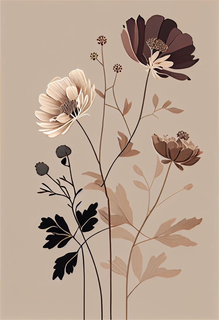 an image of three flowers on a beige background