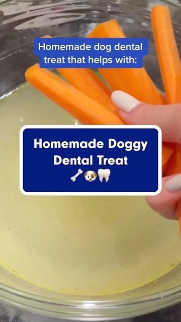 someone is holding some carrots in their hand with the words homemade doggy dental treat