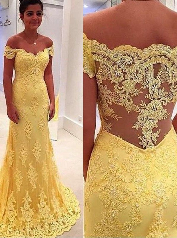 Fitted Yellow Dress With Sweep Train, Fitted Yellow Prom Gown, Yellow Prom Dress With Sweep Train, Fitted Yellow Evening Dress For Bridesmaid, Fitted Yellow Bridesmaid Evening Dress, Yellow Evening Dress For Prom Season, Yellow Evening Dress With Sweep Train For Wedding, Yellow Fitted Evening Dress For Prom, Yellow Evening Dress For Wedding And Prom Season