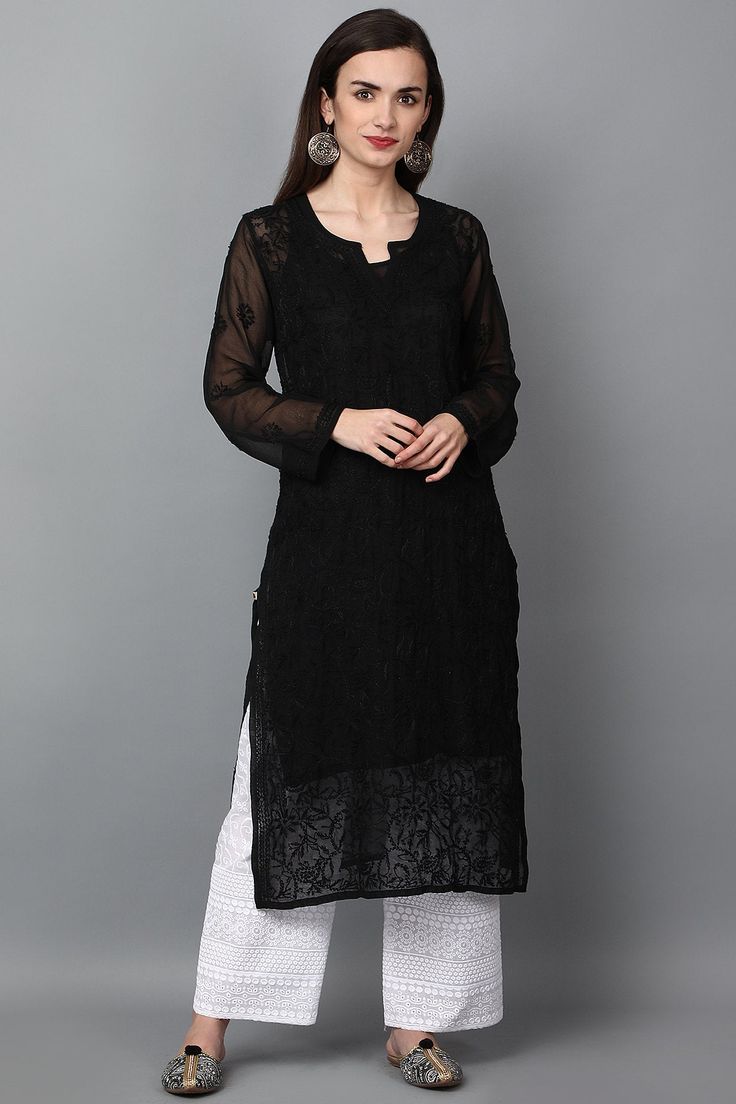 Designer Lace Blouse Piece, Festive Chikankari Embroidered Straight Kurta Top, Designer Lace Kurta With Chikankari Embroidery, Lace Blouse With Resham Embroidery, Georgette Straight Kurta With Lace Work, Straight Kurta With Lace Work In Georgette, Straight Georgette Kurta With Lace Work, Transitional Chikankari Embroidery Blouse, Traditional Georgette Blouse With Lace Work