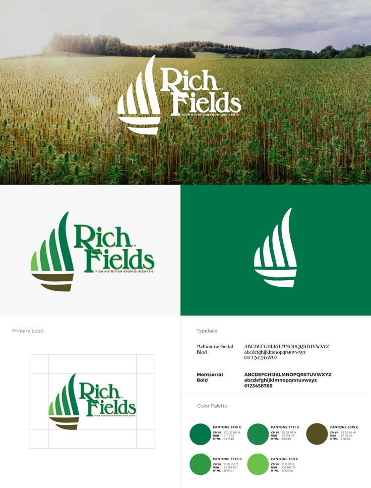 the logo for rich fields is shown in green and white colors, with an image of a