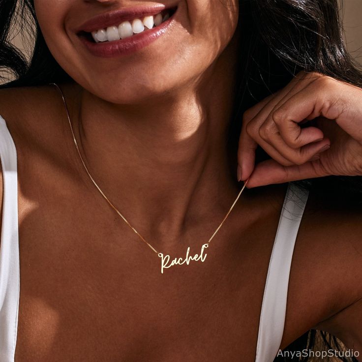 Our New Arrival Font Name Necklace!! Very delicate and delicate! 😊💕 ♡ Custom Jewelry will be the best gift on the special day for your love one, Personalized jewelry is very popular nowadays. This is a stunning and special piece of jewelry. Compared with others, it can bring back memories. More and more people choose it for gifting, This name necklace made from high quality sterling silver, it is perfect gift for her . All jewelery from us is handmade with love ♡ * Material: Beads: 925 Sterlin Rose Gold Name Necklace For Wedding Gift, Name Necklace For Wedding Gift, Rose Gold Adjustable Chain Name Necklace For Wedding, Adjustable Chain Name Necklace For Birthday Or Valentine's Day, Mother's Day Gift Name Necklace With Adjustable Chain, Valentine's Day Gift Name Necklace With Adjustable Chain, Valentine's Day Gift Name Necklace With Delicate Chain, Valentine's Day Birthday Name Necklace With Adjustable Chain, Minimalist Name Necklace For Valentine's Day Wedding