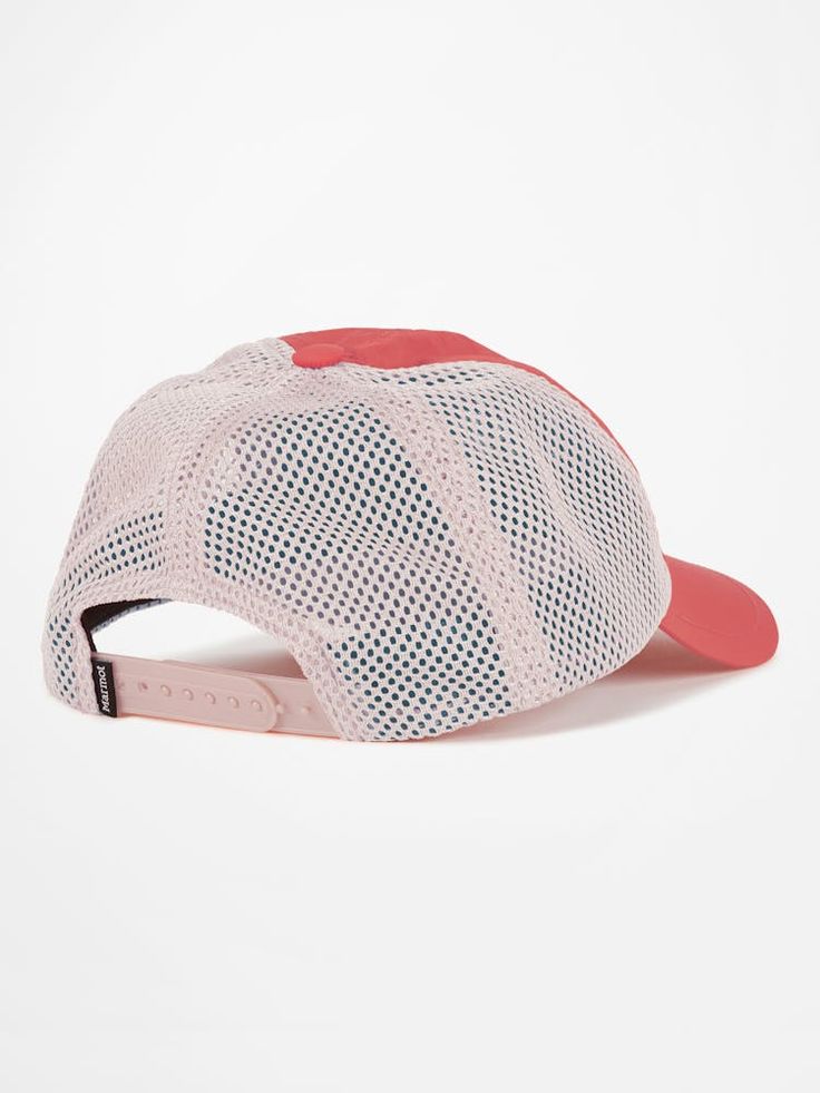 a pink and white hat with an orange visor