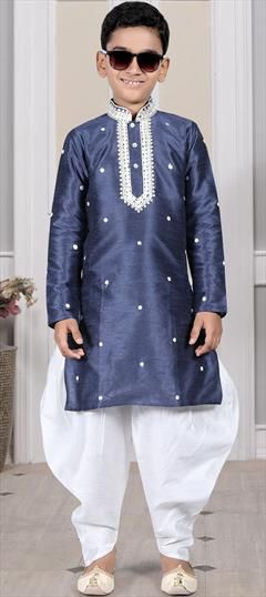 Blue color Boys Dhoti Kurta in Art Silk fabric with Embroidered work Blue Embroidered Kurta For Transitional Season, Festive Blue Kurta With Embroidered Border, Blue Bollywood Kurta With Embroidered Border, Blue Art Silk Kurta With Traditional Drape, Blue Cutdana Kurta For Diwali, Blue Cutdana Kurta For Navratri, Blue Traditional Wear With Dori Work, Blue Sets With Embroidered Border In Traditional Drape, Blue Embroidered Art Silk Set