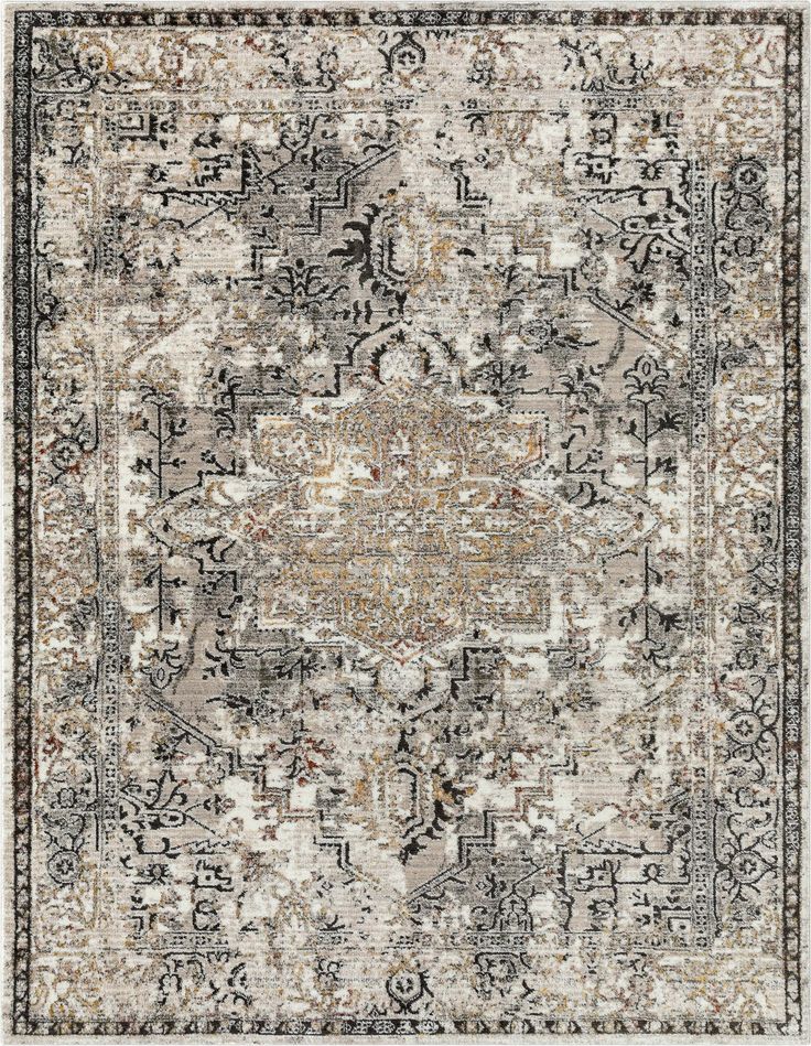 Horosan Heriz Medallion Vintage Grey Ivory Area Rug HR-38 | Well Woven Farmhouse Modern Decor, Dark Grey Couches, Farmhouse Area Rugs, Living Room Decor Gray, Target Rug, Well Woven, Farmhouse Rugs, Living Room Decor Modern, Black Area Rugs