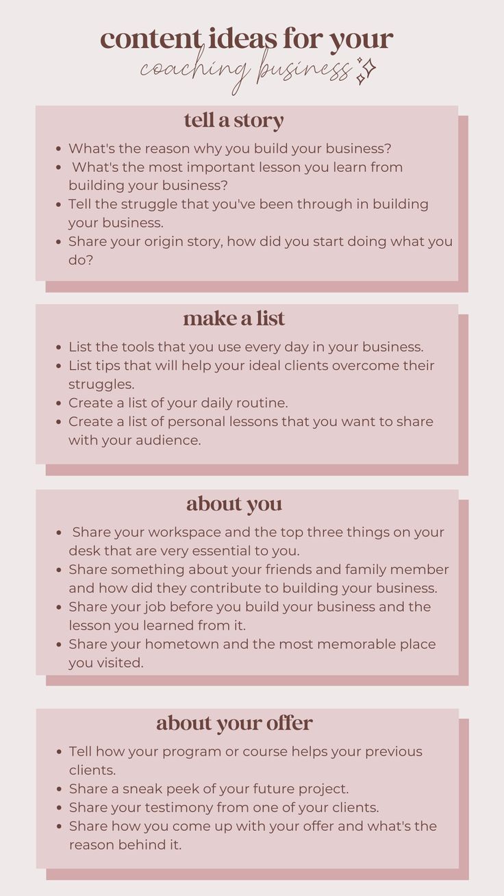 an info sheet with the words content ideas for your business