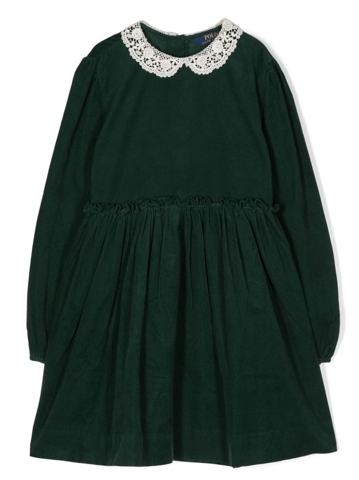 dark green cotton corduroy lace collar long sleeves A-line pleated skirt straight hem Skirt Straight, Polo Ralph Lauren Kids, Girls Casual Dresses, Ralph Lauren Kids, Vestido Casual, Lace Collar, Green Cotton, Teen Wolf, Cotton Dress