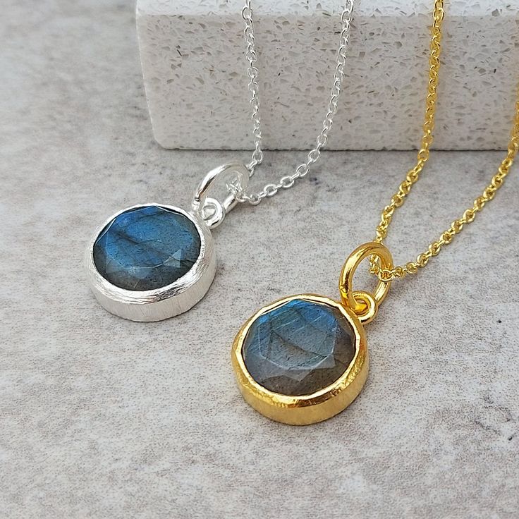 Labradorite Gold Necklace. Blue Gemstone .November Birthstone. Round Circle Charm. Women Necklaces For Her. Women's Christmas Gift Roses Labradorite Necklaces Sterling Silver | 18CT Gold Plated On Sterling Silver GEMSTONE LABRADORITE A simply beautiful everyday necklace with a unique gemstone. Perfect to wear alone or layer with other chain necklaces. ★Matte Look ★Soft Brushed Textured. ★Chains: - GOLD: Chain With 3 Lengths extensions of 18CT Gold Vermeil On Sterling Silver 45, 47.5, 50 cm ( 16, Natural Stone Necklaces As Gift For Her, Natural Stones Round Necklace For Her, Natural Stones Necklace For Her, Natural Stones Necklace Gift For Her, Labradorite Gemstone Crystal Necklace, Gift Necklace With Large Round Stone, Adjustable Round Labradorite Necklaces, Adjustable Round Labradorite Necklace, Blue Gemstone Necklace In Labradorite