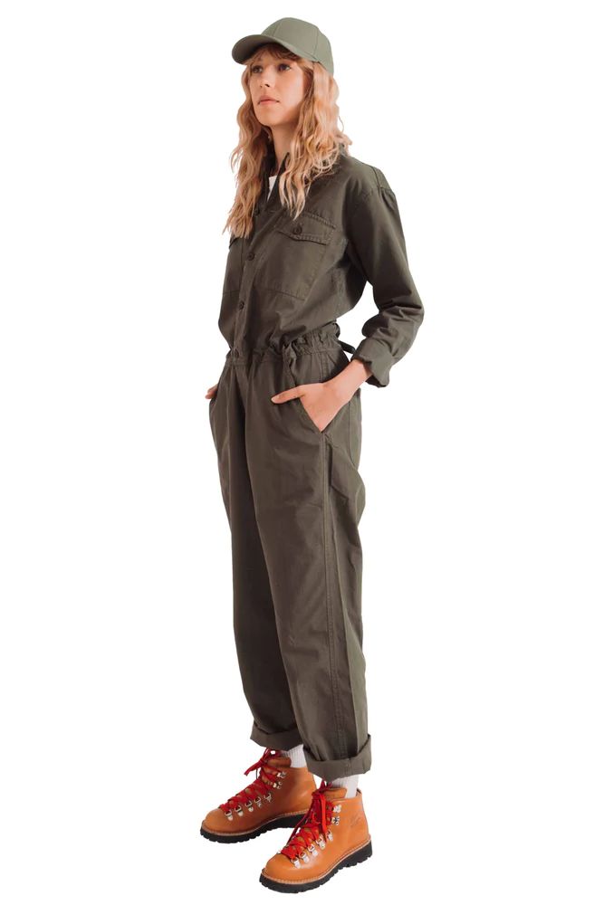 Climbing Jumpsuit, Forest Green Military Style Cotton Overalls, Military Style Long Sleeve Cotton Jumpsuit, Military Style Long Sleeve Cotton Jumpsuits And Rompers, Cotton Jumpsuits And Rompers With Pockets For Outdoor, The 20th Century, Rock Climbing, Forest Green, Capsule Wardrobe, Parachute Pants