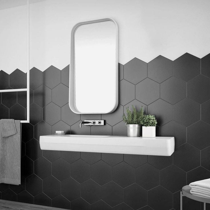 10" porcelain hexagon tiles black Green Hexagon Tile Bathroom, Green Hexagon Tile, Hexagon Tile Bathroom, Porcelain Hexagon Tile, Black Hexagon Tile, Hexagonal Tiles, Hexagon Tile, Downstairs Toilet, Large Format Tile