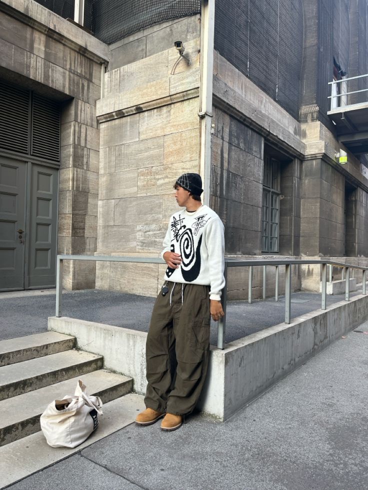 Stussy Knit Outfit, Stussy Fits Men, Mens Knitwear Street Style, Stussy Mens Outfit, Stussy Knit Sweater, Stussy Sweater Outfit, Uk Streetwear Fashion, Knitwear Men Outfit, Stussy Outfit Men