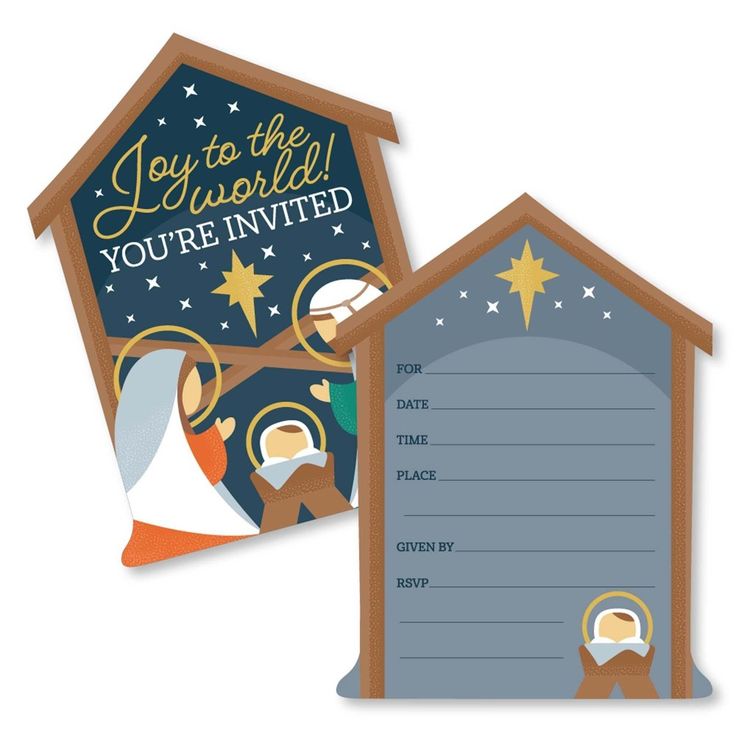 a christmas card with the birth of jesus and nativity scene on it's side