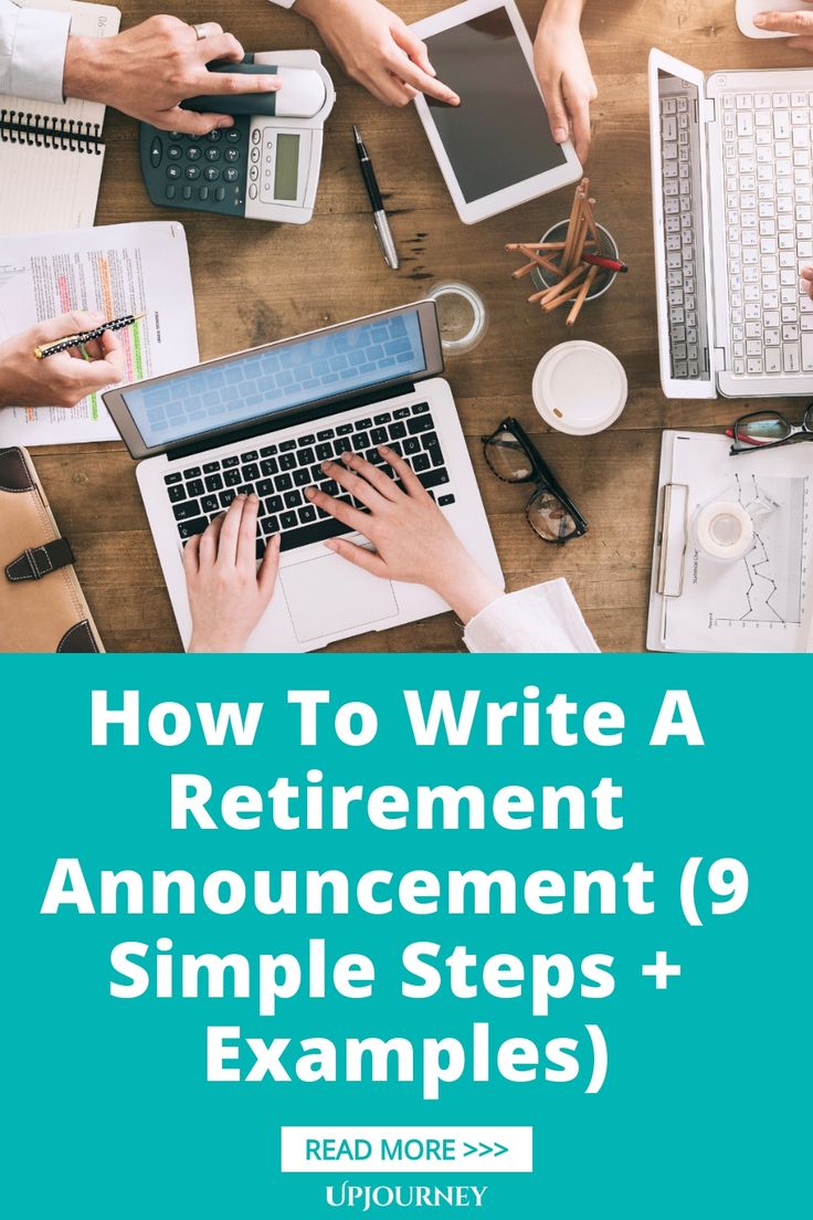 people working on laptops with the title how to write a retirement announcement 9 simple steps + examples