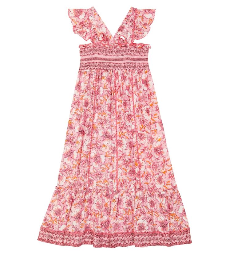 Summer vacations are made easy with the Cindy dress from Poupette St Barth Kids. Printed with dreamy florals, it's accented with tonal embroidery and features ruffled shoulder straps and smocking at the top. Spring Smocked Dress With Flutter Sleeves, Spring Smocked Dress With Flutter Sleeves And Smocked Bodice, Garden Party Dress With Smocked Back And Flutter Sleeves, Ruffle Sleeve Dress With Smocked Back For Garden Party, Flutter Sleeve Dresses With Smocked Back For Garden Party, Beach Dresses With Ruffled Straps, Spring Floral Sundress With Smocked Bodice, Spring Beach Floral Dress With Smocked Bodice, Summer Floral Dress With Smocked Bodice For Vacation