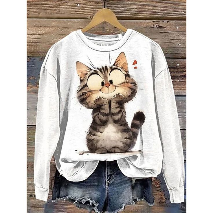 Category:Sweatshirt; Season:Fall,Winter; Fabric:Polyester; Sleeve Length:Long Sleeve; Look After Me:Machine wash; Gender:Women's; Style:Casual; Elasticity:Micro-elastic; Occasion:Dailywear,Casual; Top Length:Regular Tops; Fit Type:Regular Fit; Pattern:Animal; Design:Print; Neckline:Crew Neck; Brand:Shall We; Sports Clothing Sub Category:Sweatshirt; Listing Date:10/10/2024 Sweatshirts Online, Casual Tops For Women, Floral Pants, Women Hoodies Sweatshirts, Clothes Organization, Printed Sweatshirts, Long Sleeve Sweatshirts, Casual T Shirts, Sport Outfits