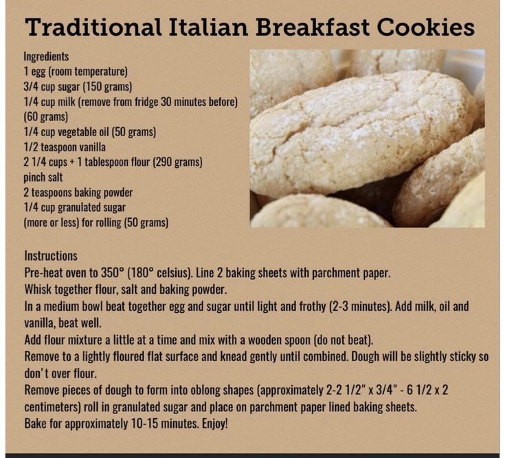 the recipe for traditional italian breakfast cookies is shown in an advertisement with information about it