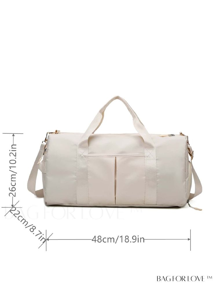 BagForLove - Spacious and Stylish Minimalist Duffel Bag for All Your Essentials Product Description Color White Pattern Type Plain Material Polyamide Style Sporty Strap Type Double Handle Bag Size Medium Composition 100% Nylon Size Chart INCH CM Bag Length Strap Length Bag Width Bag Height Handle Height Size 18.9 inch 39.4 inch 8.7 inch 10.2 inch 7.1 inch one-size Bag Length Strap Length Bag Width Bag Height Handle Height Size 48 cm 100 cm 22 cm 26 cm 18 cm one-size Details Pictures Similar Prod Waterproof Travel Bag, Red Baby, Word Wrap, Sport Bag, Black Pattern, Wet And Dry, Duffel Bag, Shoe Box, Luggage Bags