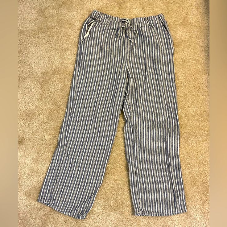 Brand New Never Worn But I Did Remove The Tags. Blue And Off White/ Cream/Tan Striped, Super Comfy, Comes With Tie At The Waist, Pockets. Linen, Rayon, Cotton And Polyester. 15” Waist 11” Rise 26” Inseam Urban Outfitters Summer Pants With Pockets, Casual Pants With Elastic Waistband By Urban Outfitters, Casual Urban Outfitters Pants With Elastic Waistband, Urban Outfitters Cotton Vacation Bottoms, Urban Outfitters Cotton Bottoms For Vacation, Urban Outfitters Bottoms With Pockets For Vacation, Urban Outfitters Vacation Bottoms With Pockets, Urban Outfitters White Summer Pants, Urban Outfitters Casual Summer Pants