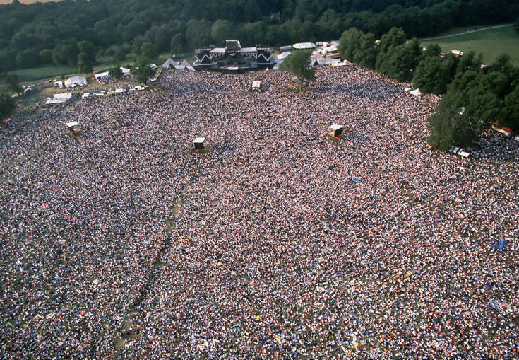 an aerial view of a large crowd of people