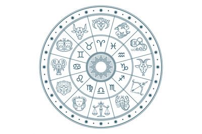 an astro wheel with zodiac signs in the center and stars around it on a white background