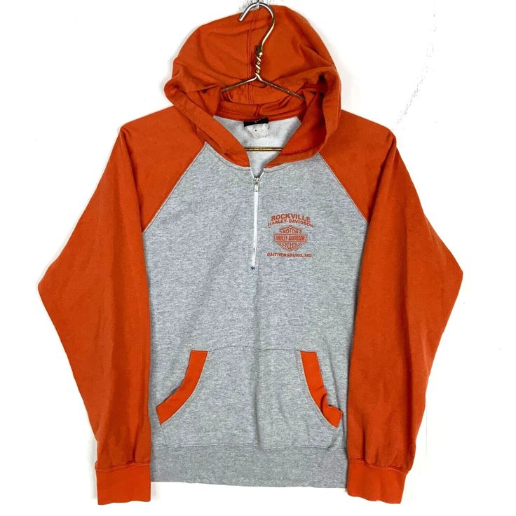 Harley Davidson Sweatshirt Hoodie Women's Large Quarter Zip Size/Measurements (Based in inches) Size - Large Pit to pit - 21" Length - 24" Condition / Details Light stains found on back Combined Shipping: We provide combined shipping, please contact us for a quote Sporty Raglan Sleeve Sweats For Fall, Fall Athleisure Raglan Sleeve Sweatshirt, Collegiate Long Sleeve Top With Drawstring Hood, Urban Style Sweatshirt For Sports In Fall, Casual Athletic Heather Sweatshirt For Winter, Athletic Heather Long Sleeve Sweatshirt With Drawstring Hood, Hooded Athletic Heather Tops With Ribbed Cuffs, Athletic Heather Sweatshirt With Adjustable Hood, Long Sleeve Hoodie With Double-lined Hood In Athletic Heather