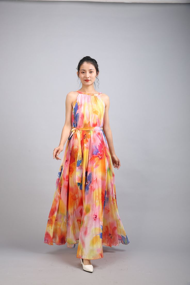 Chiffon Orange Flower Long Party Dress Evening Wedding Lightweight Sundress Summer Holiday Beach Dress Bridesmaid Dress Maxi Skirt Detail Info: ❤ Color: Orange flower as picture More color choice link: https://www.etsy.com/listing/213656440/chiffon-dress-color-card?ref=shop_home_feat_1 you just note the color you want with order, we will make according to your note. ❤ Material: Chiffon ❤ The dress doesn't limit the chest size and waist size, arm hole 45cm (if your upper arm circle circumference Summer Wedding Chiffon Dress, Elegant Multicolor Floral Dress For Summer, Fitted Floor-length Chiffon Dress For Summer, Fitted Floor-length Chiffon Summer Dress, Spring Beach Chiffon Dress In Georgette, Chiffon Floral Dress For Summer Party, Summer Floral Chiffon Dress For Party, Summer Chiffon Floral Dress For Party, Summer Style Floral Chiffon Dress For Party