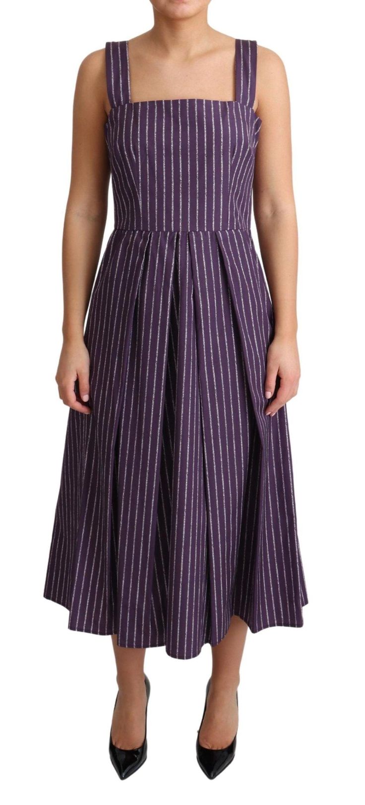 Dolce & Gabbana Purple Striped Cotton A-Line Stretch Dress Gabbana Dress, Dolce Gabbana Dress, Iconic Logo, Dolce E Gabbana, Fashion Today, Stretch Dress, Dolce & Gabbana, Sophisticated Style, Striped Dress