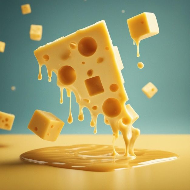 a piece of cheese is falling into the water