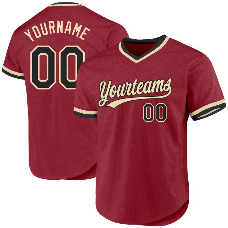 Custom Maroon Black-Cream Authentic Throwback Baseball Jersey Team-colored Cotton Baseball Jersey With Team Name, Red Baseball Jersey With Team Name And Baseball Collar, Custom Varsity Baseball Jersey, Customizable Cotton Jersey For Team Events, Customizable Cotton Baseball Jersey For Fans, Collegiate Baseball Jersey For Customization, Red Baseball Jersey For Team Events, Letter Print Baseball Jersey For Team Events, Baseball Season Team Events Jersey