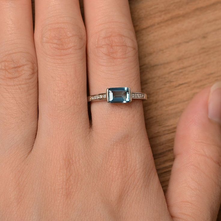 London blue topaz ring emerald cut sterling silver ring | Etsy Citrine Ring Engagement, Modern Wedding Rings, Ring Emerald Cut, September Birthstone Rings, Engagement Ring For Her, London Blue Topaz Ring, Yellow Gemstones, Ring Emerald, Sterling Silver Engagement Rings