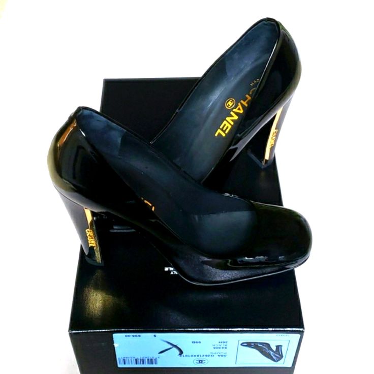 This Is A Brand New Pair Of Authentic Chanel Patent Pumps For Sale. * Size 36 1/2 (Chanel Size) * Color Black * Patent Leather * Box(No Lid) And Dustbags Are Included * Made In Italy Please Note That The Size Is Chanel 36 1/2, But They Usually Run 1/2 Size Smaller. Please Do You Own Research Before Purchasing. Note That The Photos May Vary Due To Lightings. I Do Not Accept Returns. Sold As Is. All Sales Are Final. Thank You. Luxury Evening Court Shoes With 4-inch Heel, Designer Patent Leather Court Shoes With Almond Toe, Designer Patent Leather Court Shoes For Work, Designer Patent Leather High Heel Court Shoes, Evening Patent Leather Court Shoes With Contrasting Heel, Luxury High Heel Patent Leather Court Shoes, Designer Patent Leather Court Shoes With Padded Heel, Luxury Patent Leather Court Shoes For Office, Luxury Black Court Shoes With Deep Heel Cup