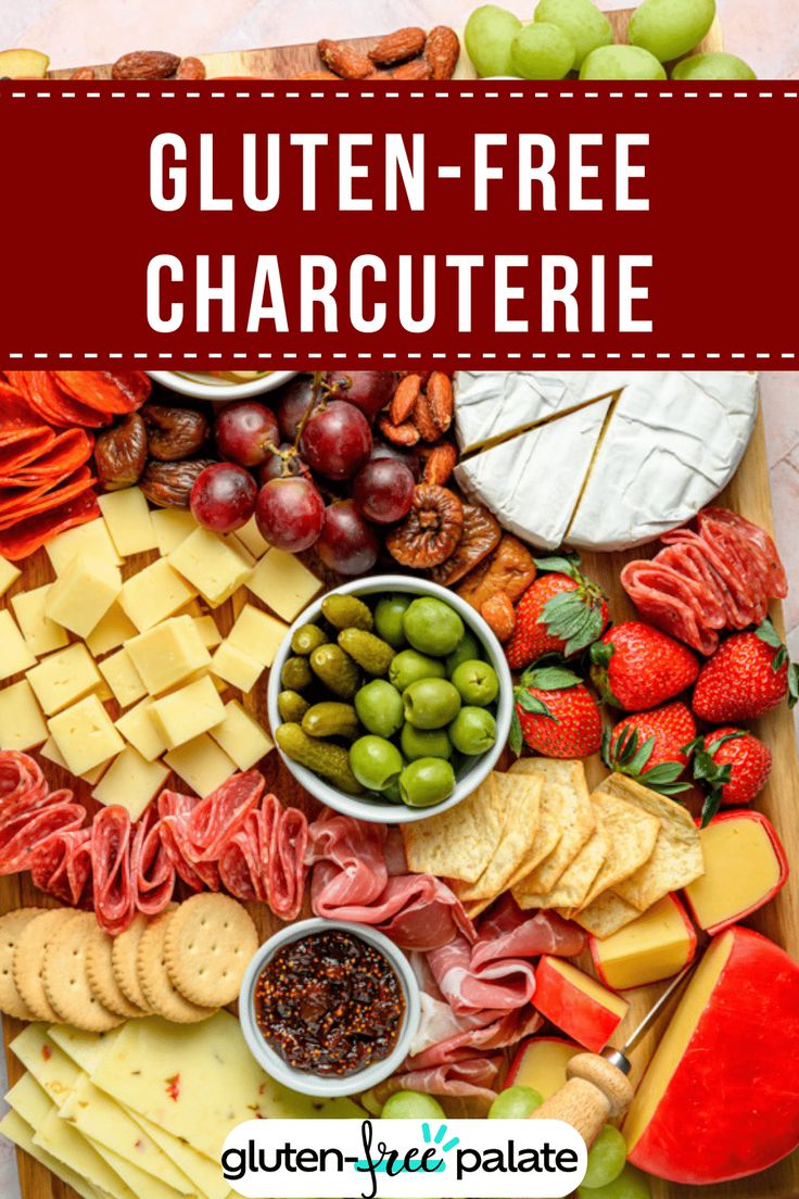 a platter filled with cheese, meats and fruit for a gluten - free charcuterie