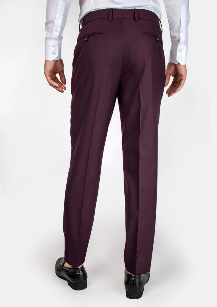 These Burgundy Sharkskin Pants have an elegant, stylish look that makes a statement. Crafted from premium sharkskin fabric, they are sure to make a lasting impression. Elegant High-waisted Burgundy Pants, Elegant Burgundy High-waisted Pants, Elegant Burgundy Trousers, Slim Fit Full Length Bottoms For Business Casual, Elegant Burgundy Straight Pants, Burgundy Straight Pants For Work, Burgundy Straight Pants For Workwear, Burgundy Straight Work Pants, Burgundy Full-length Pants For Work