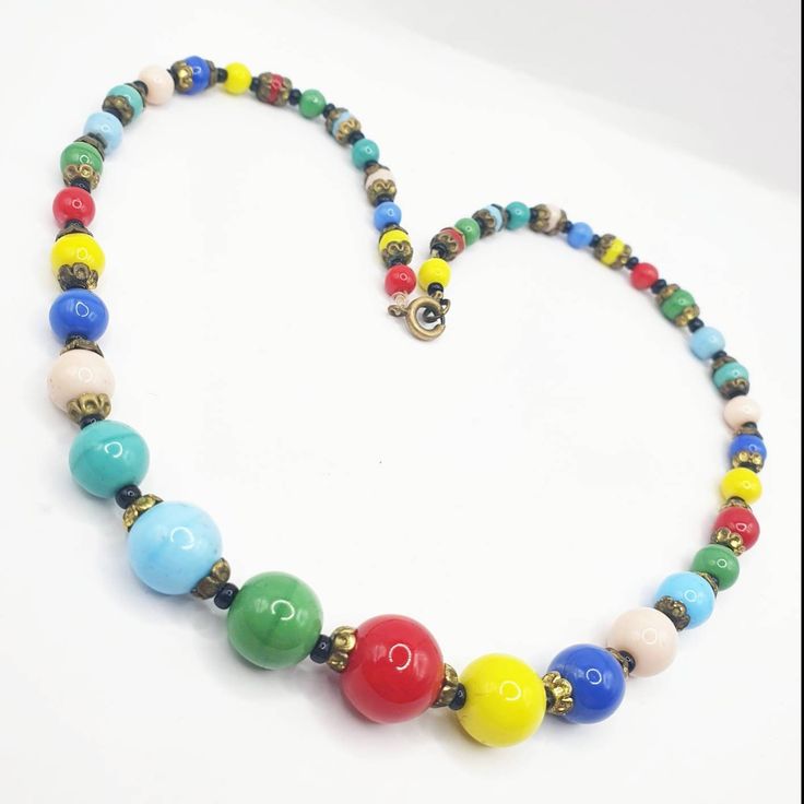 Fab 1940s 50s rainbow multi coloured beaded necklace would make a perfect gift  Condition  Minor wear Retro Beaded Jewelry For Gifts, Retro Beaded Jewelry Gift, Retro Beaded Jewelry As Gift, Vintage Necklaces With Colorful Beads For Gift, Vintage Multicolor Jewelry For Gifts, Vintage Colorful Beads Necklace For Gift, Vintage Beaded Necklaces With Colorful Beads For Gifts, Retro Beaded Jewelry With Round Beads, Retro Beaded Necklaces As Gift