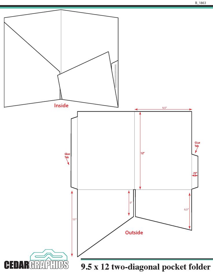 the diagram shows how to make a folded pocket folder with two sides and three sections