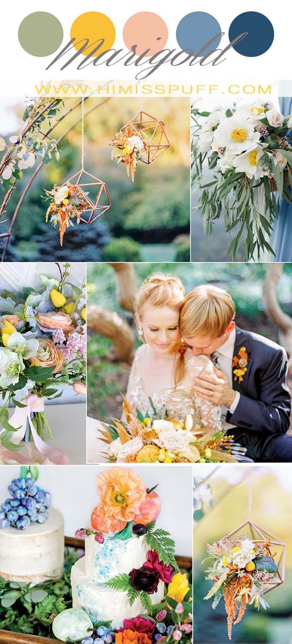 a collage of wedding photos with flowers and greenery