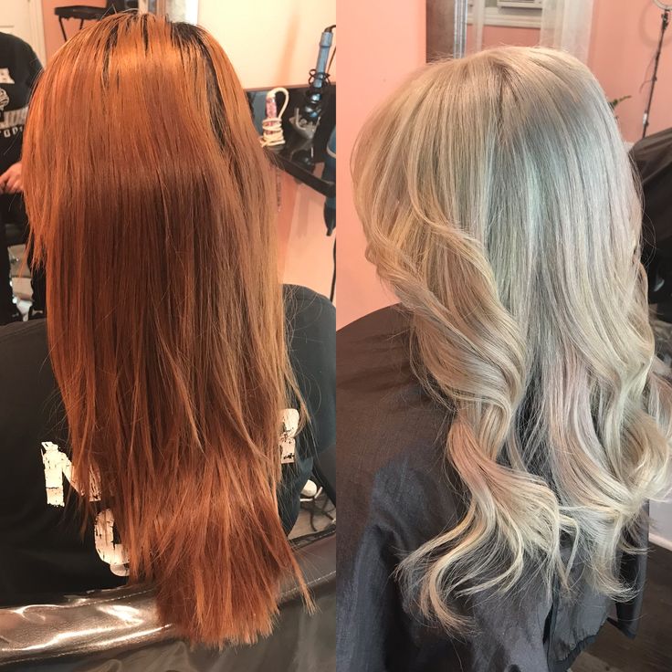 Red To Blonde Hair Before And After, Red To Blonde Hair, Orange To Blonde Hair, Red Orange Hair, Color Correction Hair, Hair Dye Removal, Hair Color Orange, Red Blonde Hair, Hair Color Remover