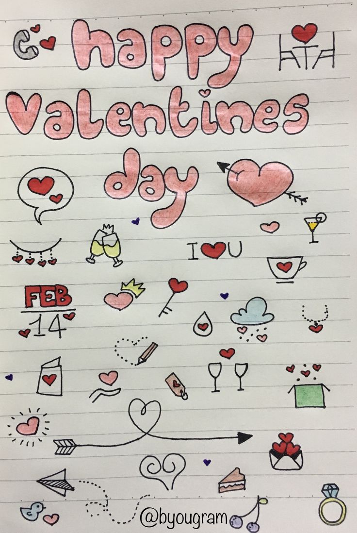 a notebook with valentine's day doodles on it