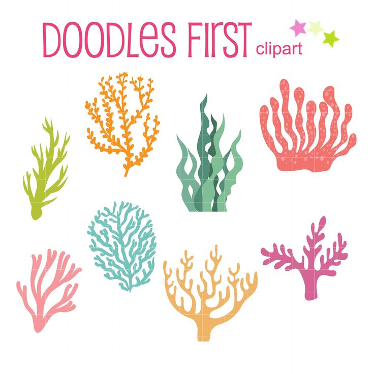 the doodles first clipart set includes corals, seaweed and starfish