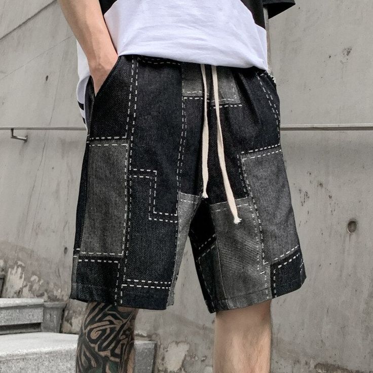 Stand out effortlessly with our elegant jean patchwork shorts. Elevate your city strolls and summer evenings with our new city shorts. This piece redefines modern urban fashion, merging vintage charm with advanced techwear aesthetics for the man who seeks to distinguish himself in the urban jungle. Imagine yourself donning these shorts, each patch showcasing visible seams that whisper tales of expert craftsmanship. This masterpiece is meticulously composed, creating a visual symphony of textures Urban Patchwork Bottoms For Spring, Summer Streetwear Patchwork Bottoms, Urban Style Cotton Jean Shorts For Summer, Trendy Patchwork Shorts For Summer, Summer Streetwear Bottoms With Patchwork, Trendy Summer Shorts With Patchwork, Streetwear Patchwork Bottoms, Patchwork Jean Shorts For Summer, Short Patchwork Bottoms For Streetwear