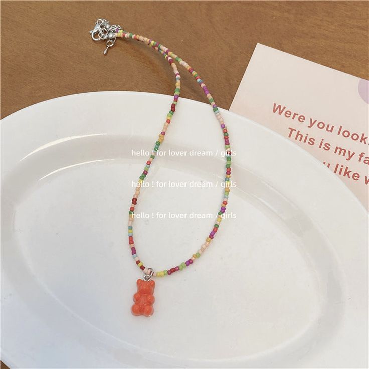 Material: Beads/Beads Style: Korean Korean Style Beads Packaging, Color Rice, Green Bear, Colored Rice, Girly Style, Rice Bead, Bear Necklace, Details Pictures, Beaded Animals