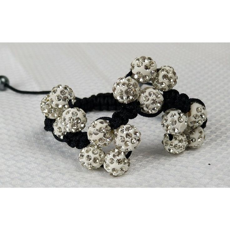 White Sparkling Crystal Pattern Pave Ball Bead Hq Women\Men Bracelet Black Cord One Size Fits Most! Bracelet Is Adjustable Up To Approximately 5 (Inches) Diameter Box F White Crystal Bracelet With Rhinestones As Gift, Adjustable White Crystal Bracelet With Rhinestones, White Adjustable Crystal Bracelet With Rhinestones, White Adjustable Rhinestone Crystal Bracelet, White Rhinestone Crystal Bracelet, Adjustable, Adjustable White Bracelets For Parties, Adjustable White Jewelry With Black Beads, Adjustable White Beaded Bracelet With Rhinestones, Adjustable White Beaded Bracelets With Rhinestones