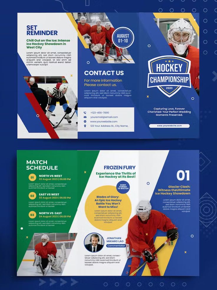 the hockey flyer is designed to look like it has two different colors and shapes on it