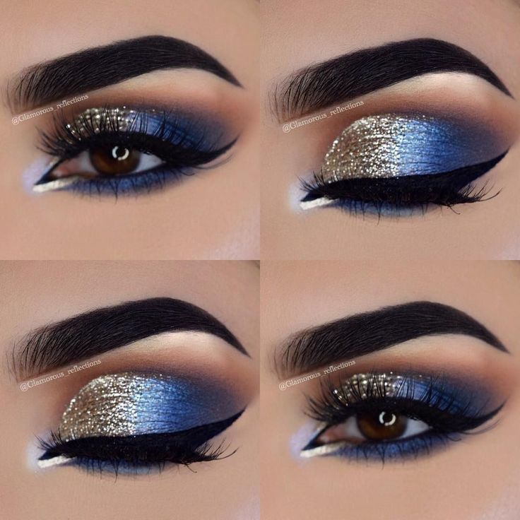 blue & gold eye makeup Carnaval Make-up, Makeup Korea, Make Up Designs, Make Up Gold, Gold Eyeliner, Make Up Studio, Gold Eye Makeup, Flot Makeup, Cute Eye Makeup