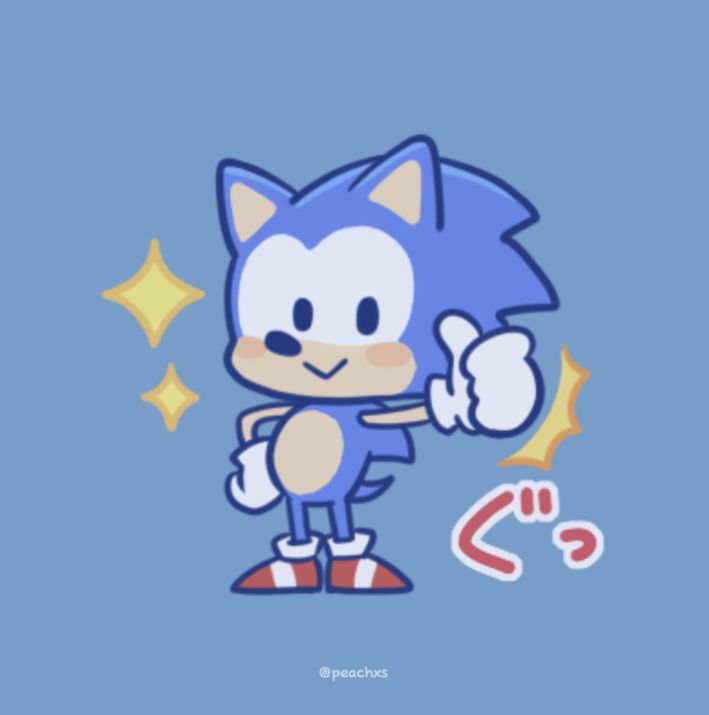 sonic the hedge is giving thumbs up with his hand and pointing at something in front of him